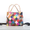 Tsanta tote apo derma color block retro patchwork tsanta omou megalis xoritikotitas - Πολύχρωμο