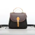 Borsa a tracolla vintage in vera pelle per donna, elegante borsa a spalla marrone. - Nero