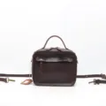 Borsa Boston in pelle vintage da donna, borsa a tracolla in vera pelle conciata al vegetale. - Caffè