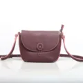 Burgundy leather women crossbody shoulder bag with pink trim, contrast stitch variant style. - Burgundy