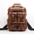 Zaino vintage in pelle da uomo, borsa da viaggio e da lavoro multifunzione in vera pelle. - Giallo ocra