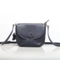 Navy blue genuine leather women crossbody shoulder bag featuring stylish flap design - Sapphire Blue
