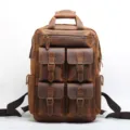 Zaino Vintage in Pelle Crazy Horse Grande Capacità Viaggio Lavoro Uomo Borsa - Marrone giallastro