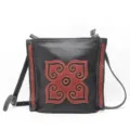 Genuine leather shoulder bag, retro black square crossbody bag with red braided details. - Black Red