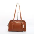 Borsa a tracolla in vera pelle da donna, elegante borsa tote in pelle di mucca marrone. - Marrone