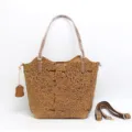 Vintage embossed leather tote bag for women, top grain cowhide handbag with shoulder strap. - Khaki 9