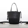 Borsa secchiello intrecciata in pelle nera borsa a mano da donna tracolla casual stile. - Nero