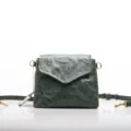 Borsa a tracolla in pelle verde, elegante borsa rétro in vera pelle per le donne. - Verde