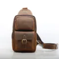 Borsa da petto in vera pelle vintage da uomo borsa a tracolla casual multitasche - Marrone scuro