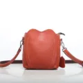 Orange leather crossbody bag women stylish heart top shoulder handbag casual purse - Red Brown
