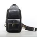 Borsa a tracolla da uomo in vera pelle vintage borsa a petto con multi-scomparti neri - Nero
