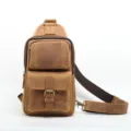 Borsa da petto in vera pelle di cavallo pazzo vintage da uomo borsa a tracolla - Giallo ocra