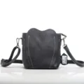 Borsa a tracolla in vera pelle con design a cuore, elegante borsa nera casual per le donne. - Nero