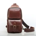 Borsa da petto in vera pelle da uomo stile vintage multi-scomparto marrone nuovo - Caffè