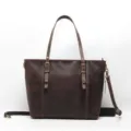 Borsa tote vintage in pelle marrone, grande borsa a tracolla capiente da donna nuova. - Caffè