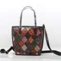 Sac seau en cuir vintage pour femmes, sac à main patchwork rétro color-block et sac bandoulière. - Coloré