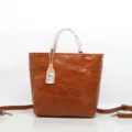 Borsa a Mano in Vera Pelle Marrone Vintage Borsa a Tracolla Donna Shopper Elegante - Marrone