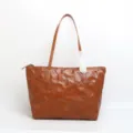 Borsa a shopper marrone in pelle vintage da donna, grande borsa a spalla per lavoro quotidiano. - Marrone scuro
