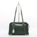 Borsa a tracolla in pelle verde scuro da donna, borsa retrò con manici e fibbia in metallo. - Verde