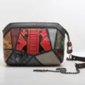 Borsa a tracolla da donna in vera pelle patchwork colorata moda casual carina borsa a mano bella - Rosso