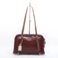 Borsa a spalla in vera pelle marrone da donna, elegante borsa tote con manici resistenti. - Caffè
