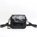 Borsa a tracolla vintage in pelle nera, borsa retrò in vera pelle bovina da donna. - Nero