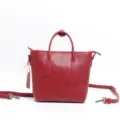 Borsa a mano in vera pelle rossa, borsa a secchiello con manico, elegante borsa donna - Borgogna