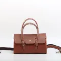 Brown retro embossed genuine leather women handbag, stylish top-handle shoulder crossbody bag. - Red Brown