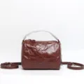 Borsa Boston vintage in vera pelle marrone da donna borsa a mano tracolla con cinghia - Caffè