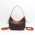 Elegante borsa hobo in pelle marrone e arancione da donna, versatile borsa a tracolla. - Caffè Scuro