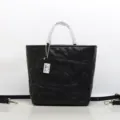 Borsa tote in vera pelle nera, elegante borsa a tracolla in pelle conciata al vegetale. - Nero