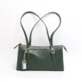 Borsa a spalla in pelle verde scuro da donna, elegante borsa tote in vera pelle per lavoro quotidiano. - Verde
