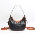 Borsa a tracolla hobo in pelle nera e marrone, elegante borsa da spalla quotidiana. - Nero