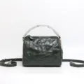 Dark green genuine leather Boston bag, vintage top layer cowhide handbag with strap. - Dark Green