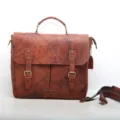 Men genuine leather briefcase vintage laptop shoulder messenger bag brown business commuting bag - Red Brown
