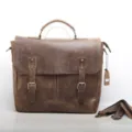 Men's genuine leather briefcase business laptop messenger bag retro brown shoulder bag - Khaki