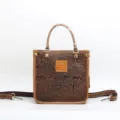 Borsa a mano vintage in vera pelle goffrata, elegante borsa a tracolla marrone donna. - Caffè B