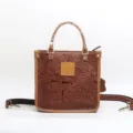 Vintage embossed genuine leather women shoulder crossbody handbag stylish retro top handle bag - Coffee A
