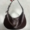 Borsa a tracolla hobo in vera pelle di alta qualità per donna, classica borsa marrone da spalla. - Caffè