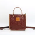 Genuine leather retro embossed top-layer cowhide women shoulder crossbody tote handbag. - Red Brown