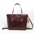 Borsa shopper vintage in vera pelle, grande borsa a tracolla da donna per il lavoro. - Borgogna