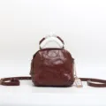 Borsa a mano in vera pelle marrone, elegante borsa a tracolla vintage per le donne. - Caffè