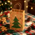 Festive kraft paper Christmas gift bag with tree patterns in a cozy holiday setting. - Mini Christmas Tree No.2 / 15*8*21cm