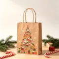 Detail of Christmas kraft paper bag with festive Santa and tree pattern print - Elemental Christmas Tree / 15*8*21cm