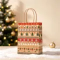 Detailed pattern of Kraft Christmas gift paper bag on snow - Christmas Horizontal Stripes / 15*8*21cm