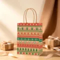 Festive Christmas kraft paper gift bag with reindeer pattern on a wooden table - Christmas Reindeer / 15*8*21cm