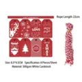 Set of red Christmas gift hang tags with festive Santa Claus and reindeer designs - Red Card Model + Cotton Ropes / 8 Small Cards + 8 Cotton Ropes