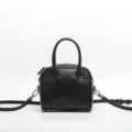 Borsa a tracolla in pelle nera da donna, elegante borsa a mano con manico e cinghia rimovibile. - Nero