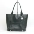 Classica borsa shopper in pelle verde scuro, borsa a spalla minimalista per il lavoro. - Verde Scuro