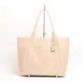 Minimalist beige leather tote bag for women, large capacity shoulder bag for daily commute and work. - Off White